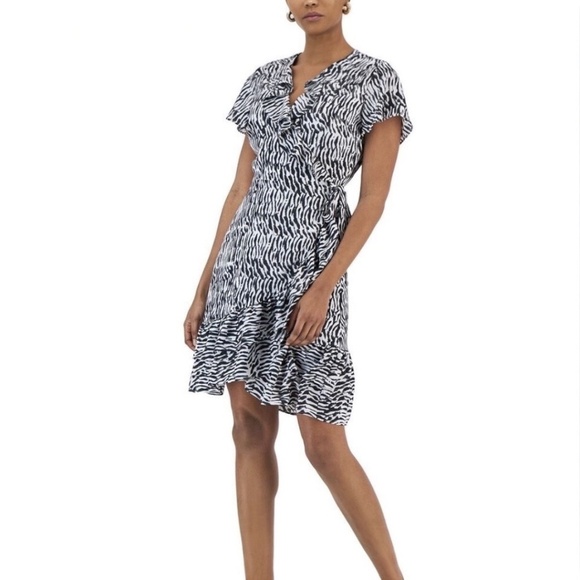 INC International Concepts Dress Flutter Sleeve Wrap Ruffle A-line - Picture 1 of 3